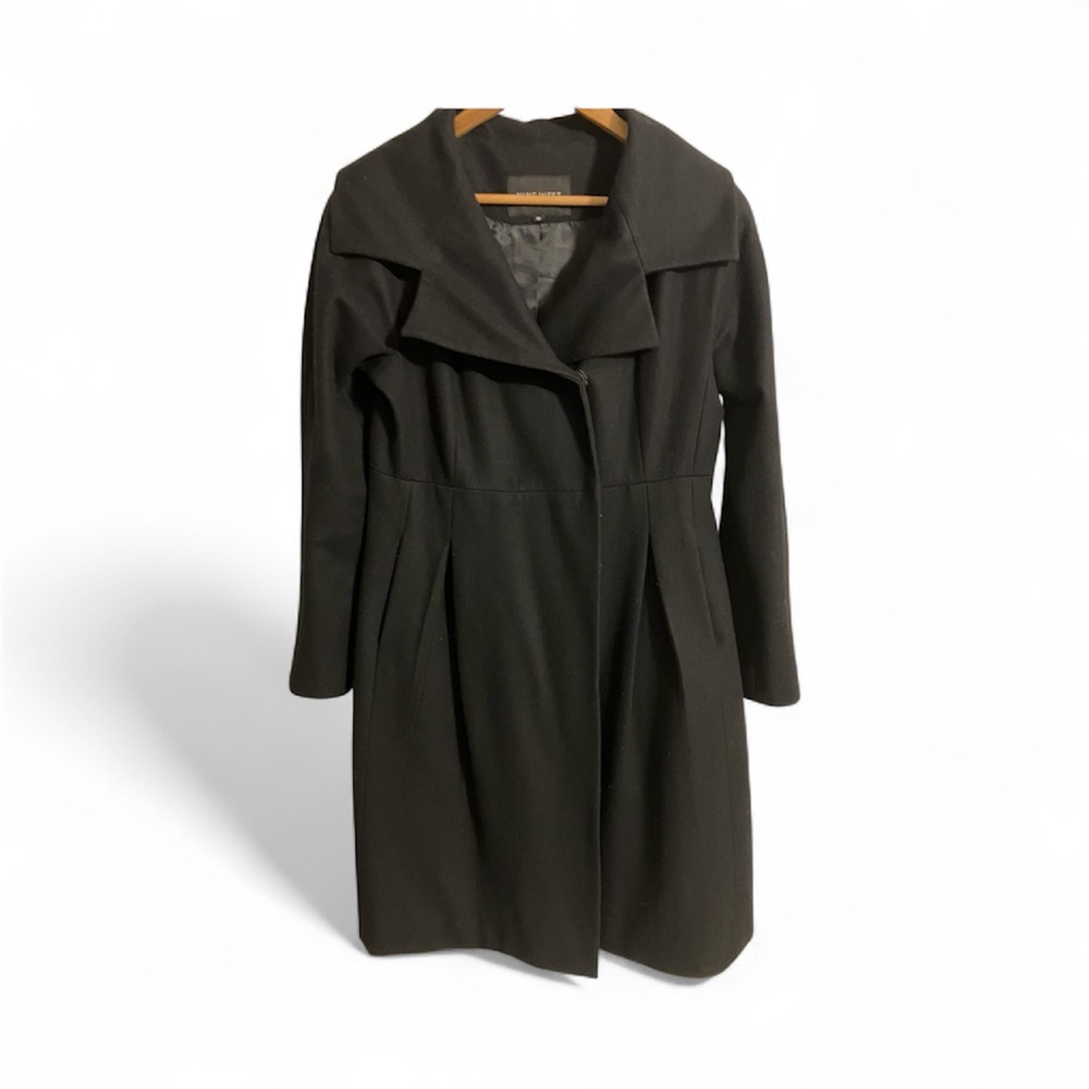 Nine West Women’s Black Wool-Blend Pleated-Back Coat – Size 10 - Picture 2 of 8